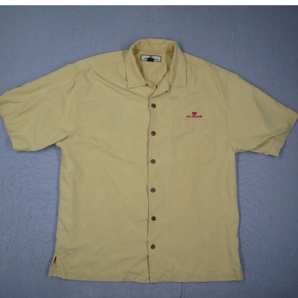 Tommy Bahama USC Trojans Trustafarian University Silk Shirt Mens M Yellow PhD